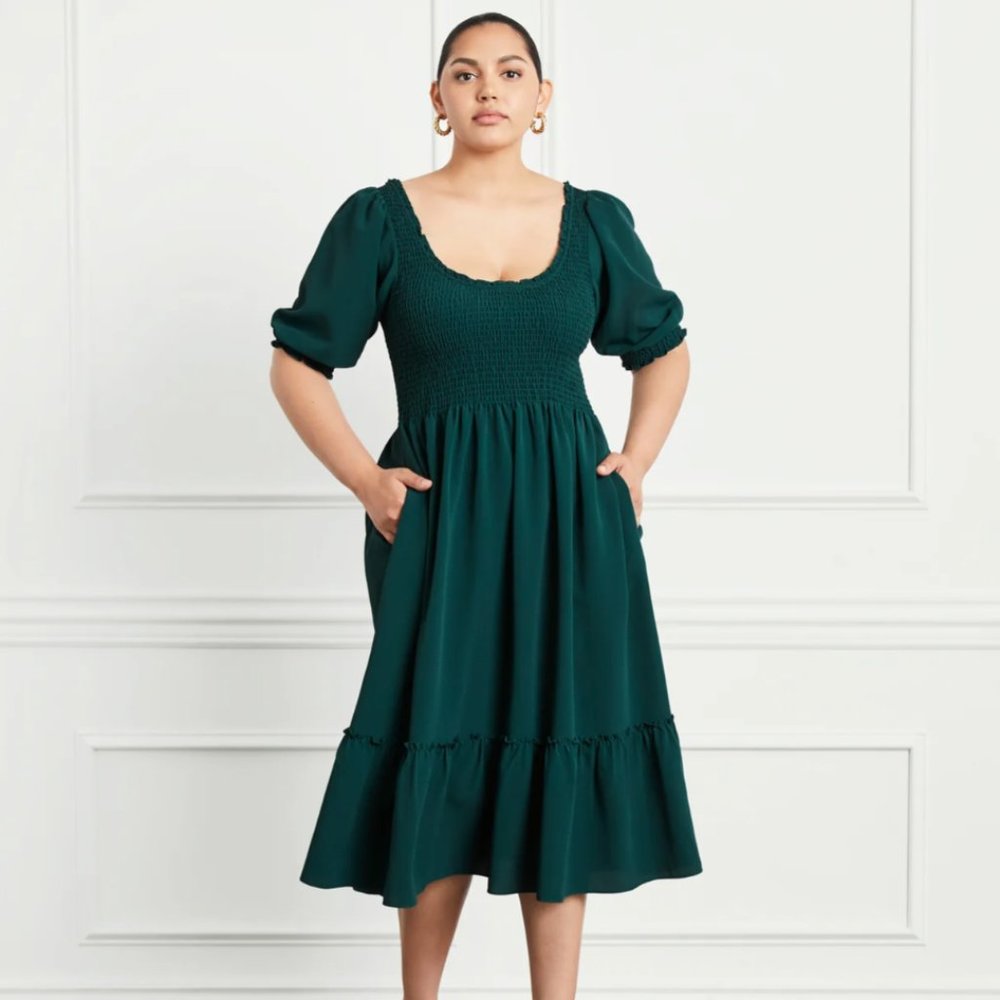 Hill House, Louisa Nap Dress in Botanical Garden Crepe (Evergreen), XXL